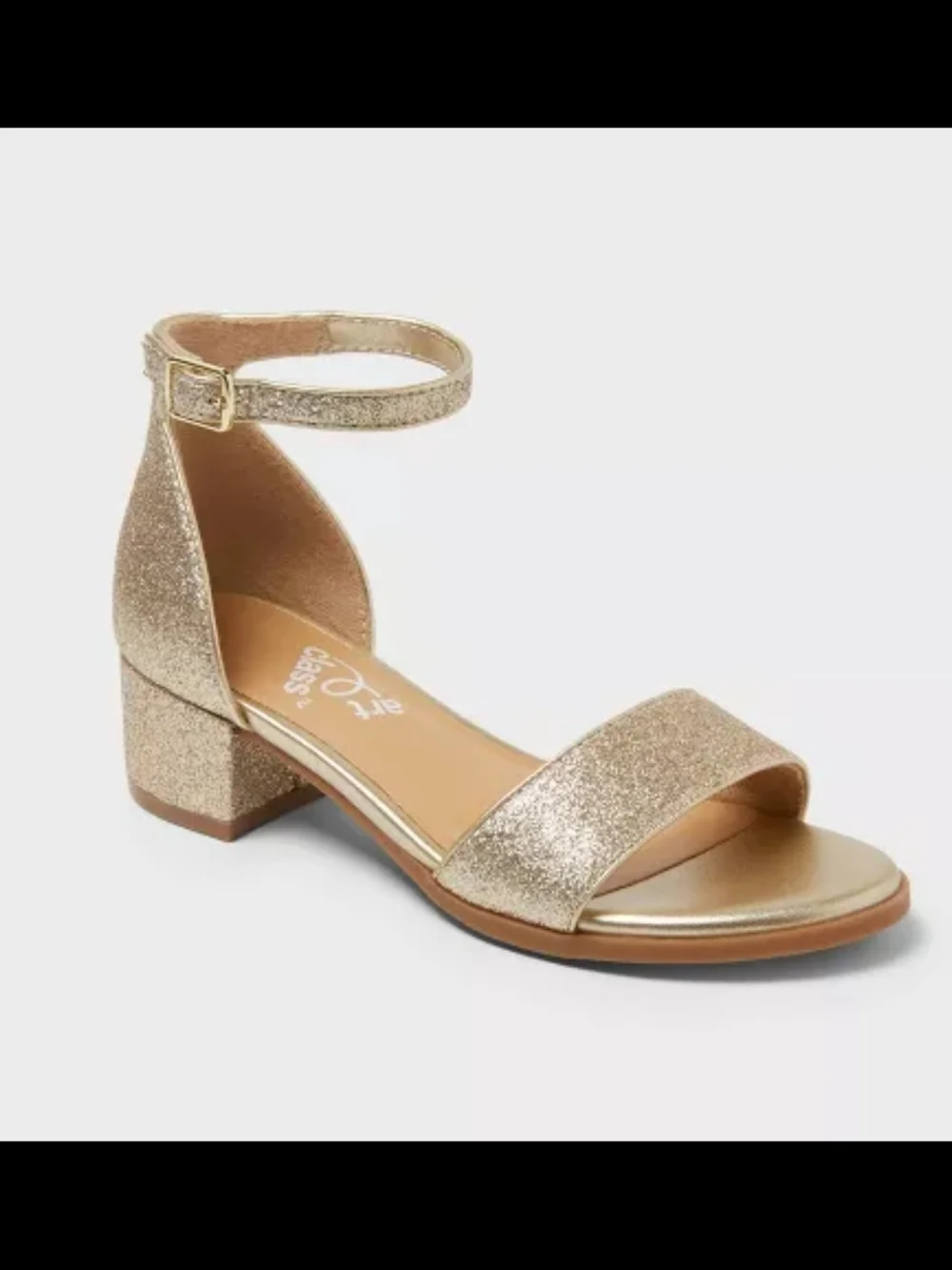 Art Class Gold Glitter Girls Fannie Heeled Dress Sandal Ankle-Strap Block Size 5